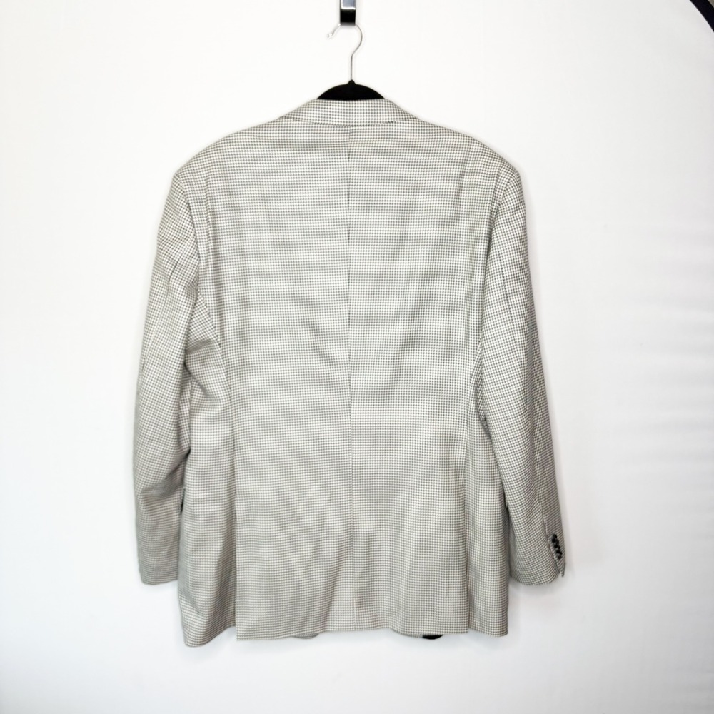 Paul Fredrick Mens 46L Houndstooth 3 Button Blazer Wool Silk Blend Black White - Picture 5 of 8